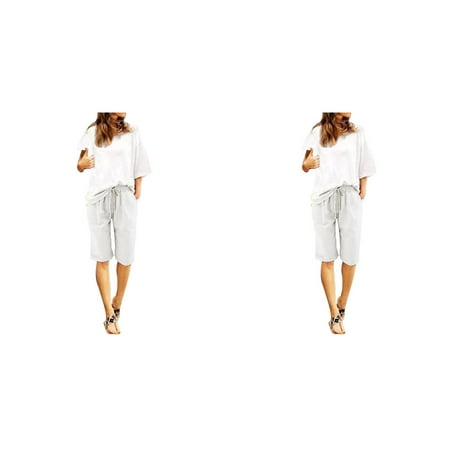 Rinsvye 2 Pcs Women Summer Pants Plus Women s Shorts Set Size High Waisted Shorts Women Swim Shorts Lacing Beach Workout Pocket Womens Swim Shorts Five Point Pants