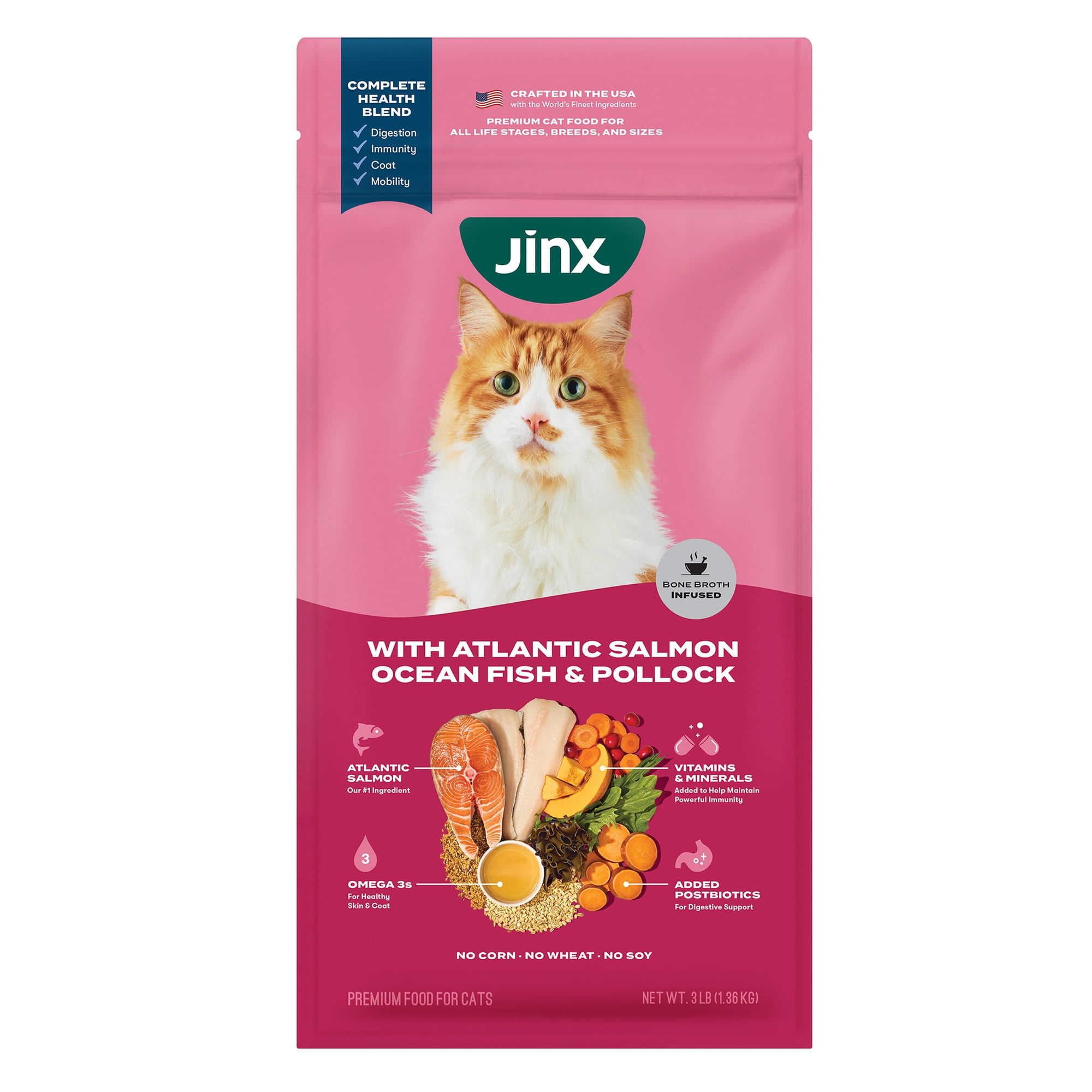 Jinx Atlantic Salmon, Ocean Fish, & Pollock Dry Cat Food, 3 lb Bag