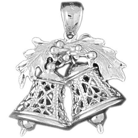 14K White Gold Christmas Bells Pendant - 29 mm