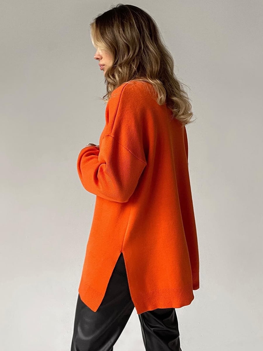 SEARIPE Women Solid Turtleneck Sweater Casual Long Sleeve Knitted Pullover Sweater Tops with Side Split Orange S