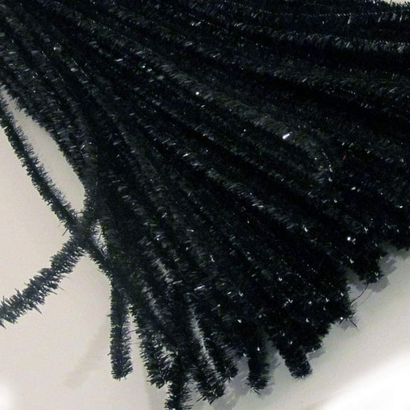 Chenille Sparkly Stems, Pipe Cleaner, 12-in (30-cm), 50-pc, Black