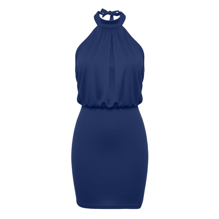 halter sleeveless ruched design dress Pounoo Women's Party Dresses Neck Bodycon With Nightclub Style Comfortable Stretchy Breathable Short Sundresses Gift yellow maxi dress formal
