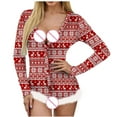 thumbnail image 4 of Honeeladyy Women’s Christmas Not Positioned Print V-neck Backless Feather Detail Long Sleeve Sexy Bodysuit Sexy Lingerie Pajamas pajamas for women clearance under $10, 4 of 8