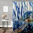 thumbnail image 2 of Awypu Shower Curtain Waterproof Multiple Sizes Coastal Turtle Nautical Beach Sea Turtle Decorative Ocean Themed Watercolor White, 2 of 7