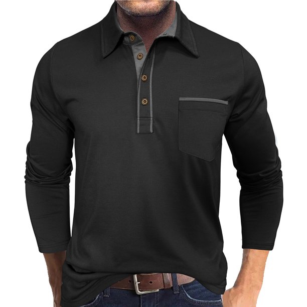 pstuiky manga larga para hombre, Camiseta informal de manga larga con botones y retazos para hombre tops de invierno para hombre xxxl