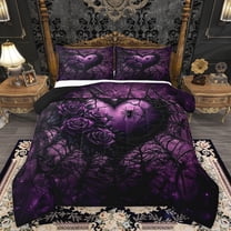 Homewish Chic Floral Rose 2pcs Bedding Comforter Set For Teens Adults,Purple Love Heart Twin Comforter Sets,Gothic Spider Web Breathable Bedding Set,Exotic Style Bedroom Decor,Reversible