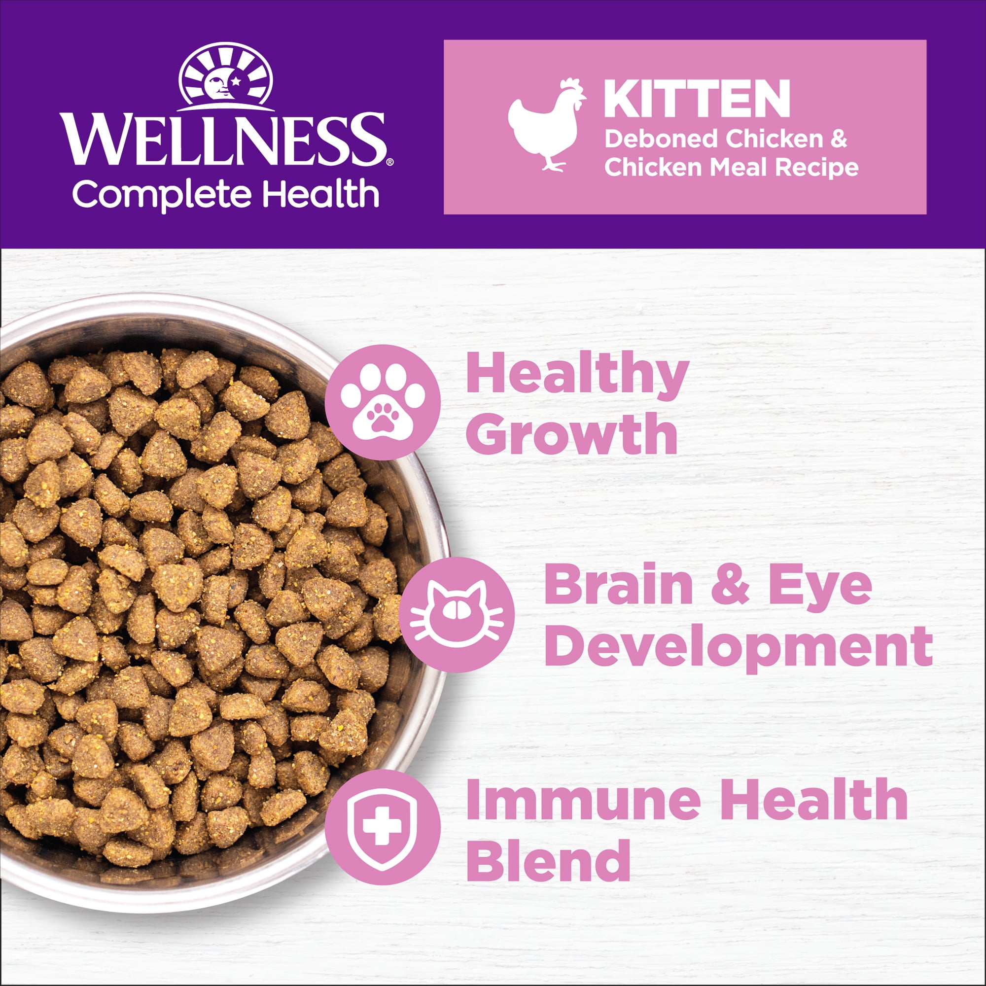 Wellness Complete Health Kitten Dry Cat Food for Indoor & Outdoor Cats, Wholesome Grains, Natural, Original Turkey, Turkey Meal and Chicken (5 Pound Bag)