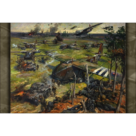 24"x36" Gallery Poster, Airspeed Horsa & tank battle d-day normandy by terence cuneo