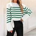 thumbnail image 3 of Women'S Striped Knit Oversized Fall Sweaters 2025 Trendy Clothes Crewneck Winter Pullover Sweater Side Split Green XL, 3 of 4