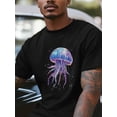 thumbnail image 2 of Camiseta de manga corta con medusas moradas ombré para hombre, cuello redondo, vida marina costera, color negro-S, 2 of 8