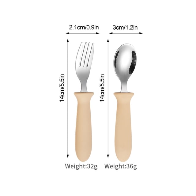 304 Stainless Steel Children's Fork Spoon-piece Set With Handle Baby Eating Spoon Training Chopstick Set