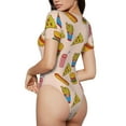 thumbnail image 3 of KLL Women 's Crew Neck Bodysuit Jumpsuits Hamburger Pizza Coke Print Short onesies Stretch T Shirts, 3 of 7