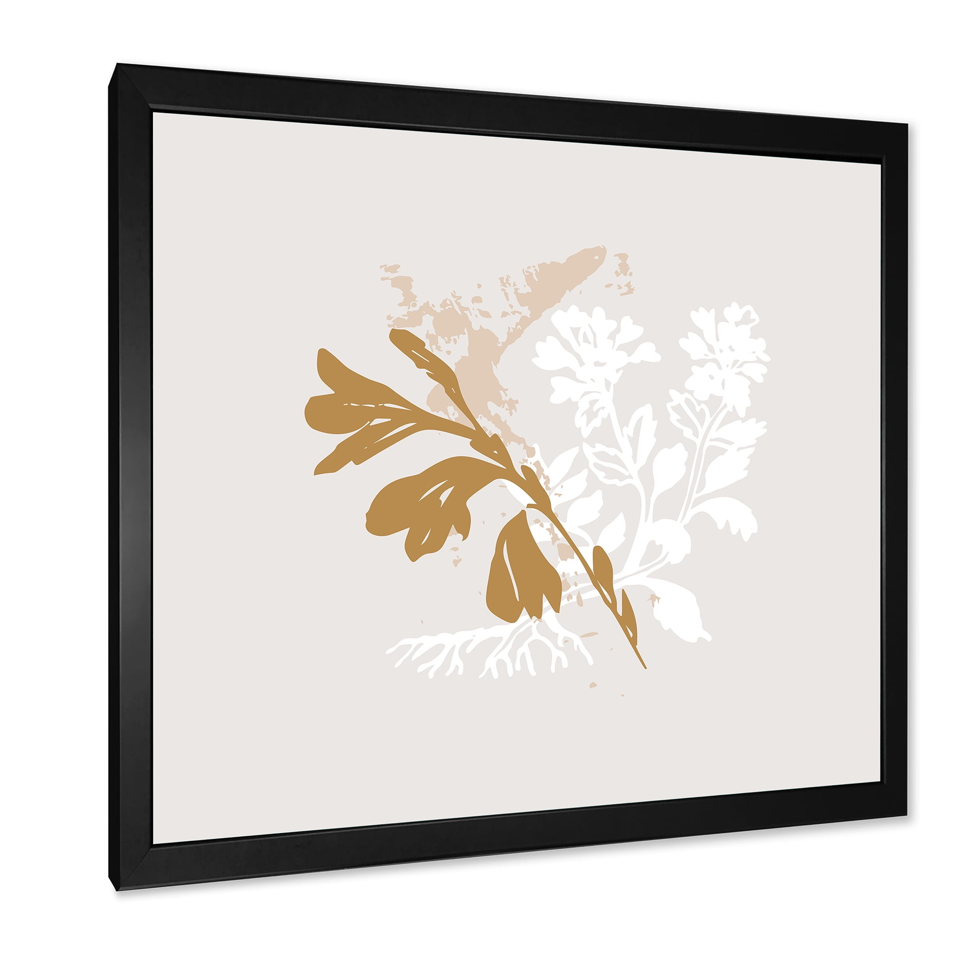 Designart 'Minimal Botanical Design In White and Brown' Traditional Framed Art Print