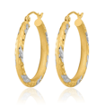 thumbnail image 5 of 14K Solid Two Tone Yellow White Gold Medium Hoop Earrings, 5 of 10