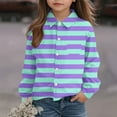 thumbnail image 5 of JTSRKL Kids Boys Girls Rainbow Striped T-Shirts Lightweight Casual Fall Spring Summer Roll up Long Sleeve Button Down Beach Vacation Tees Tops with Pockets Blue 5-6 Years, 5 of 7