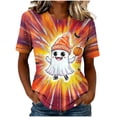 thumbnail image 2 of Uootdi Halloween Womens Shirts Crew Neck Short Sleeve Cartoon Ghost Print Pullover Tee Loose Fit Cute Holiday Womens Tops, 2 of 7