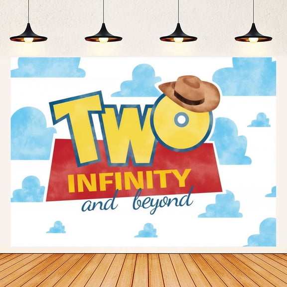 Two Infinity and Beyond Backdrop 2nd Birthday Hat Blue Clouds Birthday Party Supplies Decorations Photography Background for Second Birthday Cake Table Banner Photo Booth Props 5x3ft