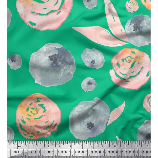 Soimoi polyester Crepe Fabric Flower & Leaves Watercolor Print Sewing Fabric Yard 52 Inch Wide