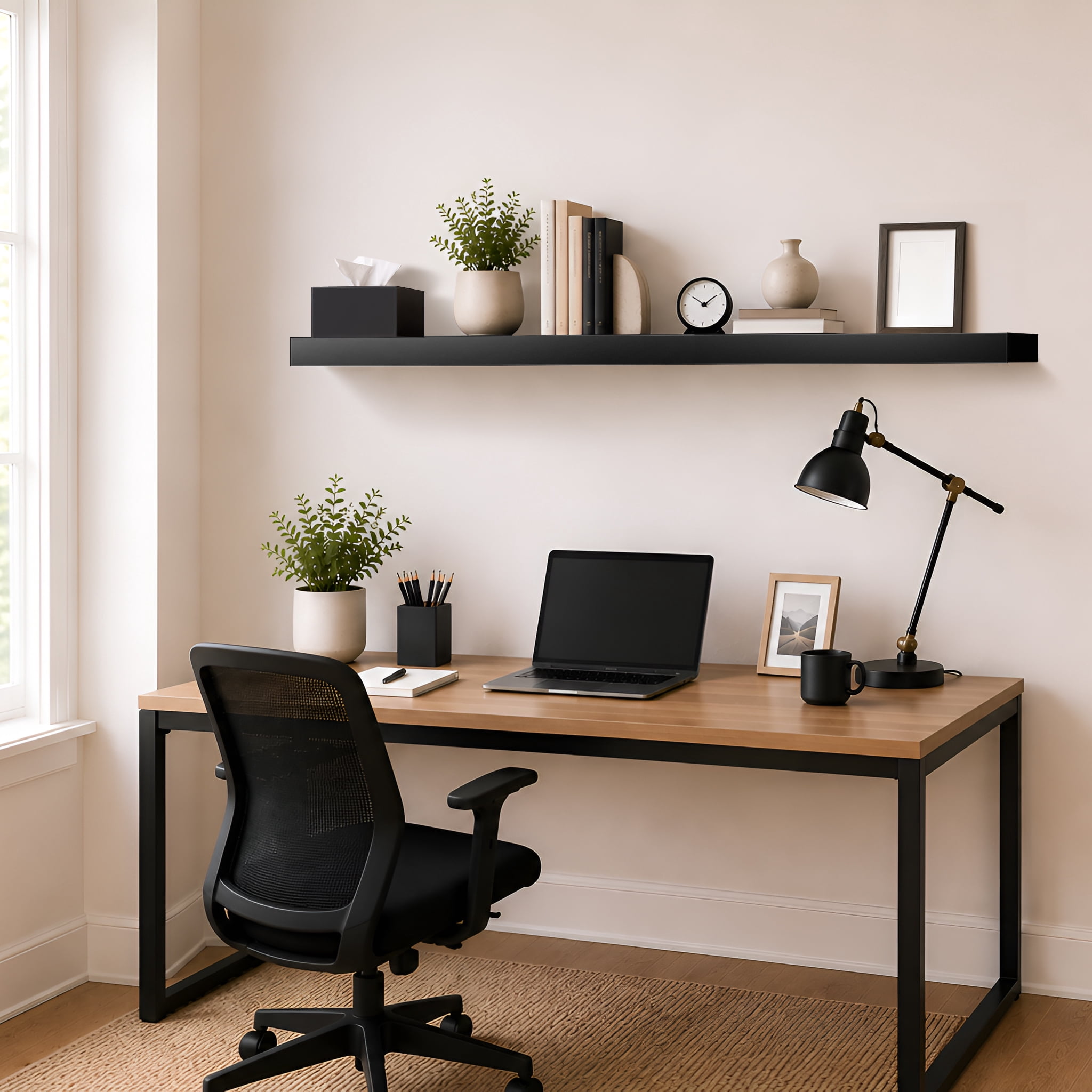 Sorbus 55" Floating Wall Shelf, Black, Invisible Brackets, Bathroom, Bedroom & Home Decor