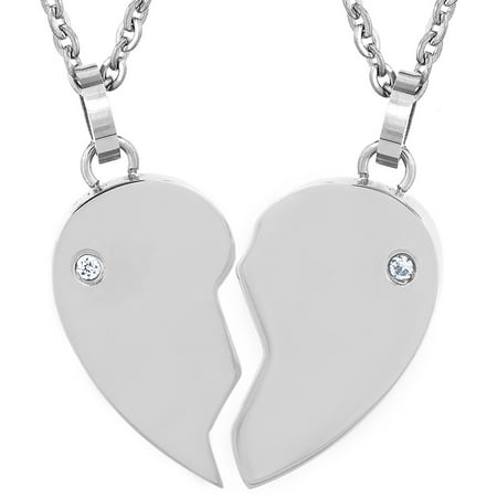 CZ Stainless Steel Engravable Half-Heart Best Friend Necklace