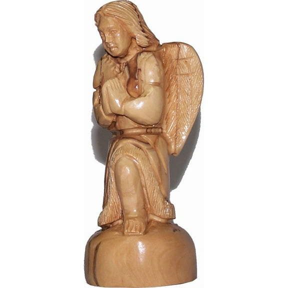 Small Praying kneeling Angel - carved in olive wood (13.5cm or 5.4 Inches)