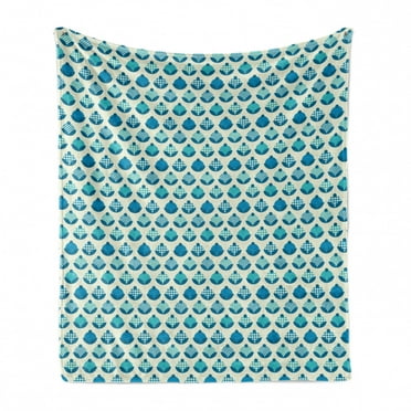 Geometric Soft Flannel Fleece Throw Blanket, Retro Inspired Pattern with Circular Floral Motif, Cozy Plush for Indoor and Outdoor Use, 60" x 80", Sea Blue Dark Turquoise, by Ambesonne