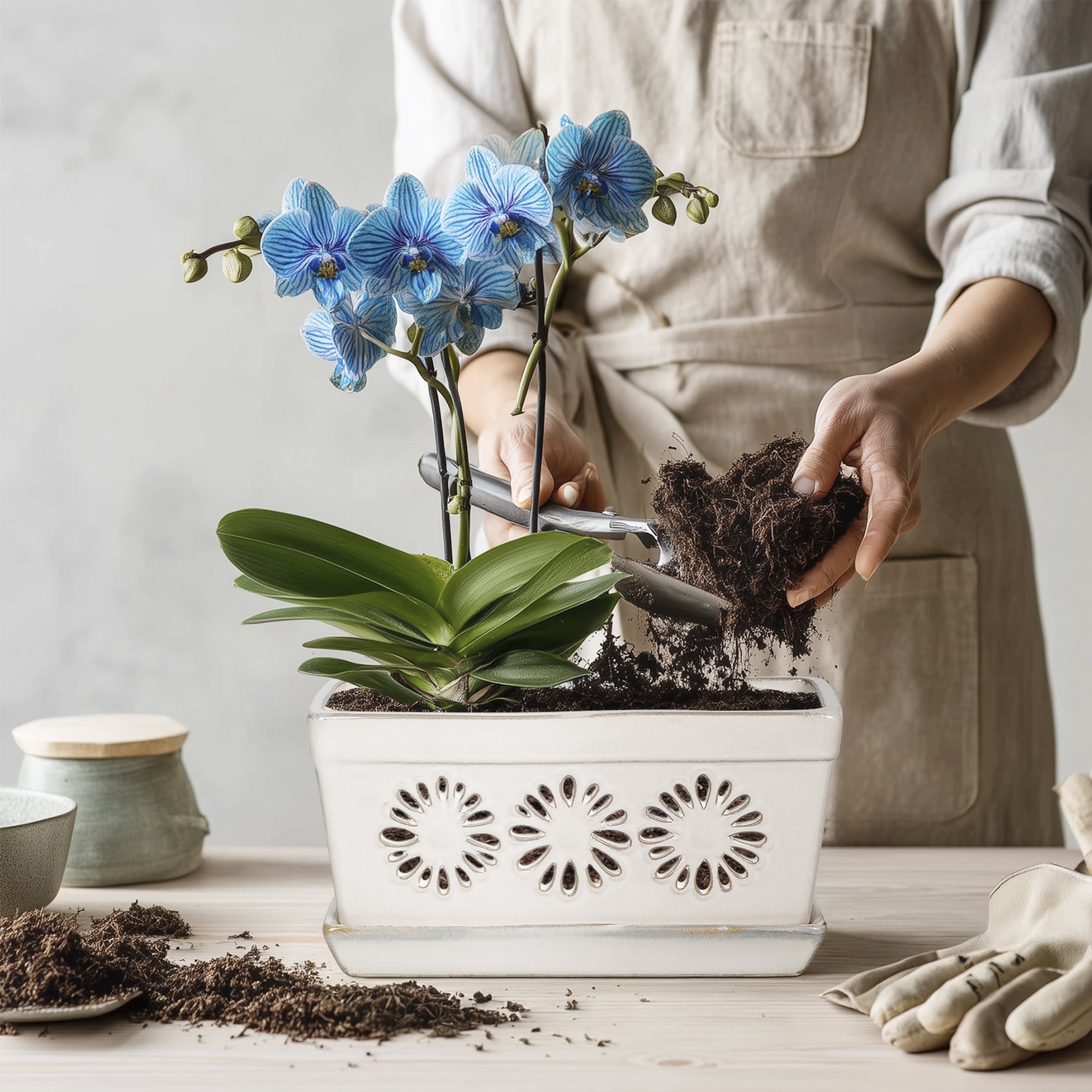 Ceramic orchid pot, 10 Inch orchid pots with holes, premium thickened handmade glazed pot for orchidaceae plants, indoor outdoor decorative flower pots for easy repotting