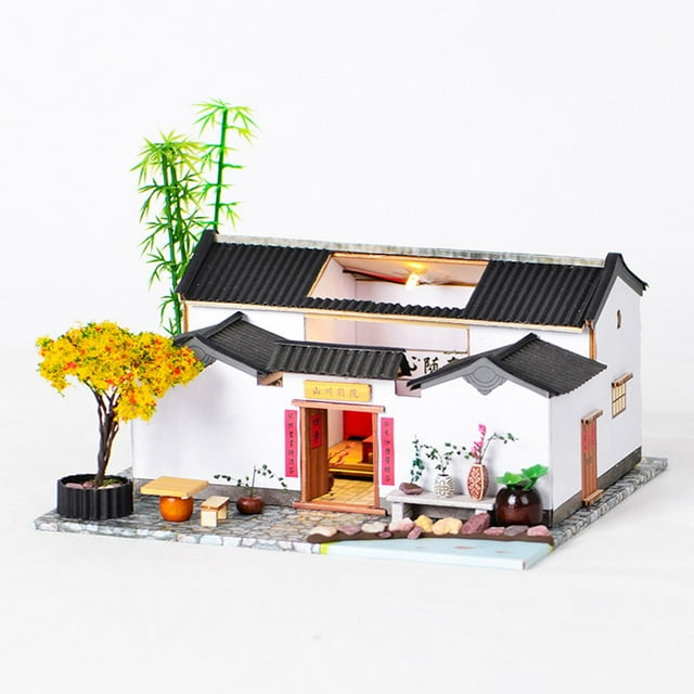 Casa de de Artesanía Creativa con Muebles led lámpara Y Caja de Batería de Moderno Moderno 3D Rompecabezas Auto Ensamblaje CUTICAT Casa de muñecas artesanales