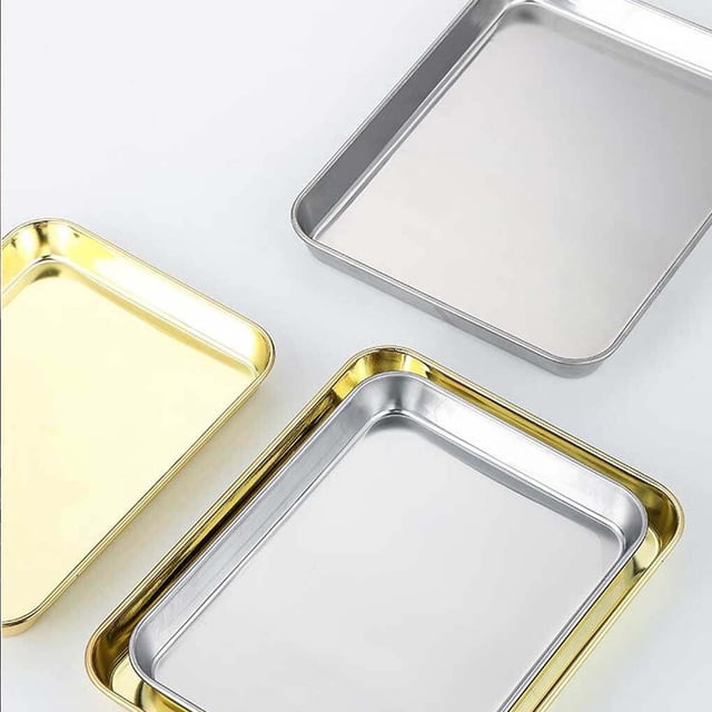 Maoww Stainless Steel Baking Tray Bakeware Pan Serving Plate Rectangle Cake Pastry Cookies Restaurant Metal Dinnerware 31*24cm