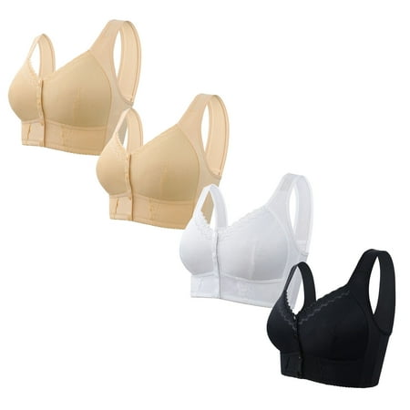 Black of Friday Deals!Clearance Staron 4PC Women Bra Front Closure No Underwire Bras Wireless Comfortable Bras Stretch Wirefree Bra Large Size Bras