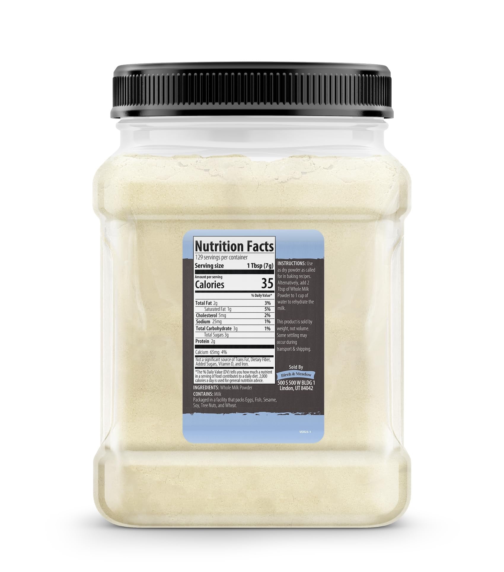 Birch & Meadow 2.1 lb of Whole Milk Powder, Light Sweet Taste, Food Storage 33.6 Ounce