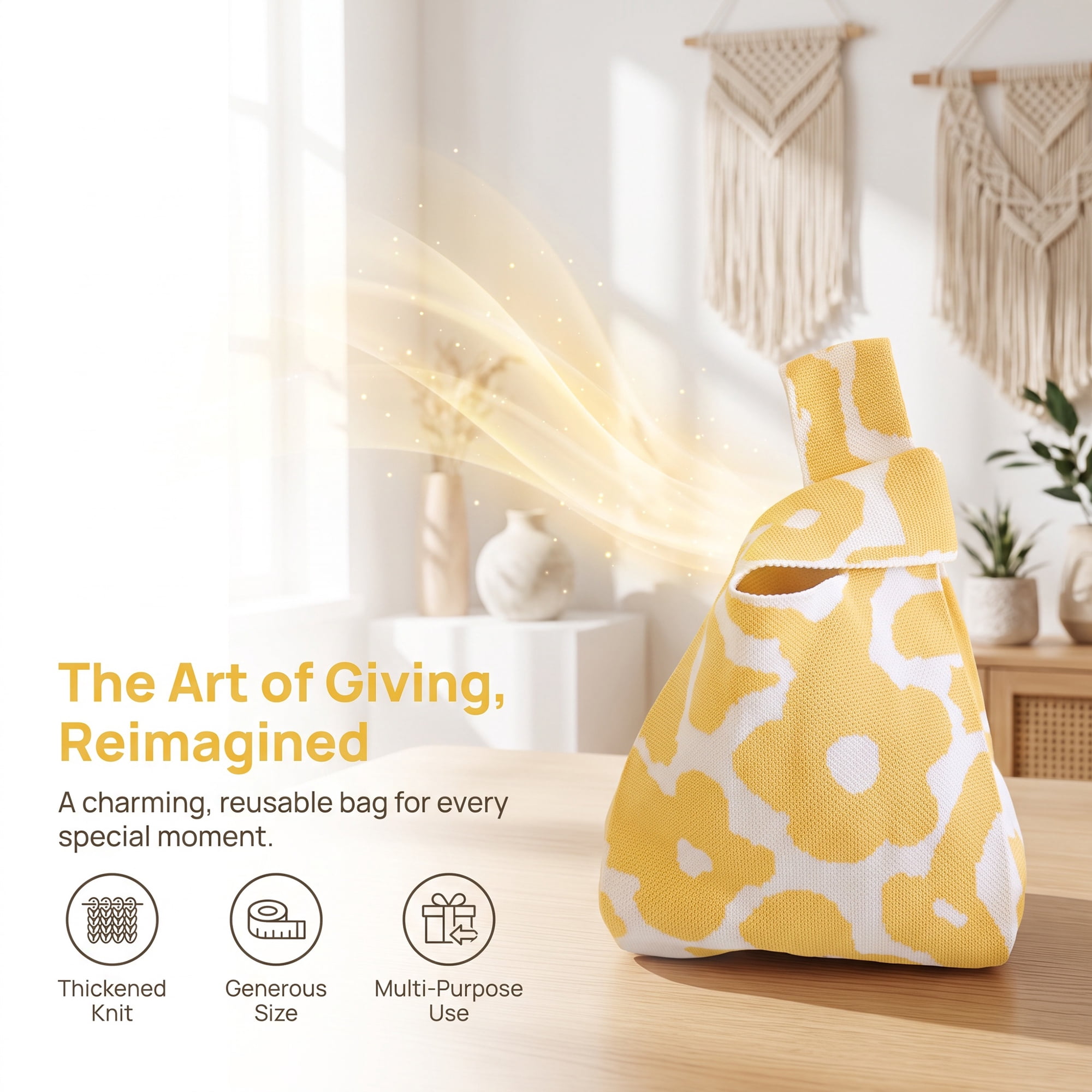 Unique Bargains Cute Cartoon Gift Reusable Tote Bags with Handles 7.5" x 13.4" Yellow