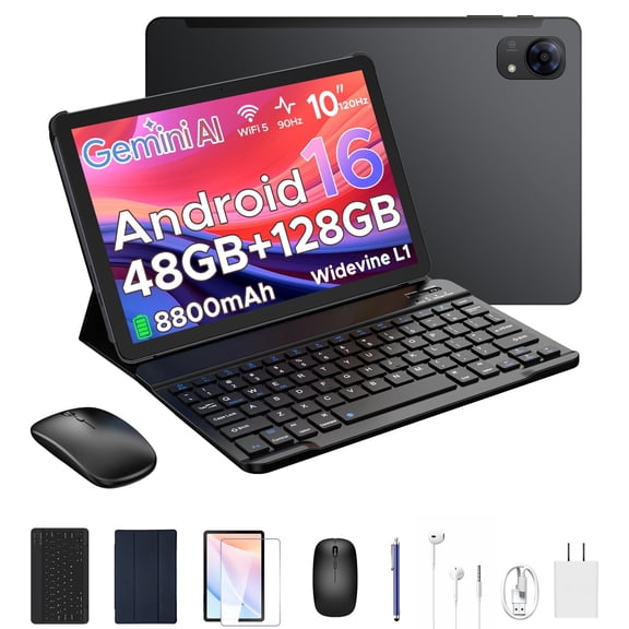 POCKAM P10PRO 10.1 Inch Tablet, Android 16 Tablets with 120Hz Display, 48GB 128GB/2TB, T7250 Octa-Core, 8800mAh, Widevine L1, Gemini AI, 13MP 5MP, 3.5mm Headphone, Tablet with keyboard, Pen