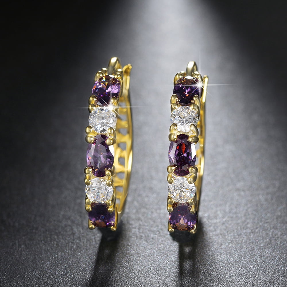 Hoop Earrings for Women Purple Cubic Zirconia White Gold Plated Ginger Lyne Collection