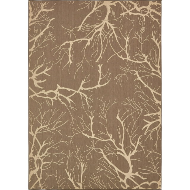 Unique Loom Botanical Collection Abstract Pictorial Transitional Indoor and Outdoor Flatweave Area Rug, 8 Feet x 11 Feet 4 Inch, Brown/Beige
