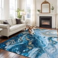 thumbnail image 3 of Area Rug for Living Room, Blue Gold Marble Non-Slip Indoor Large Carpet for Bedroom/Dining Room, Modern Abstract Geometric Gradient Washable Low-Profile Rectangle Floor Runner Rugs - 6 x 9 Ft, 3 of 7