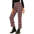 thumbnail image 4 of INSPIRE CHIC Women's Plaid Cropped Trousers Button Casual Tartan Check Work Pants XS Red, 4 of 8