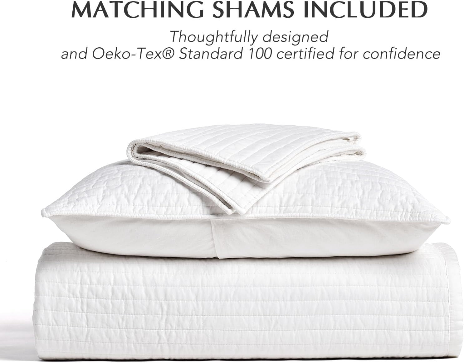 EVERGRACE Cotton Sateen Quilt Set Queen Size, Pre-Washed Cotton Channel Stitch Coverlet Bedspread, 3 Pieces Lightweight Soft Bedding Sets for All Season, with 2 Pillow Shams, Bright White