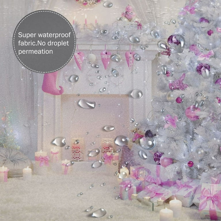  Pink Christmas Tree Stall Shower Curtains Set with 12