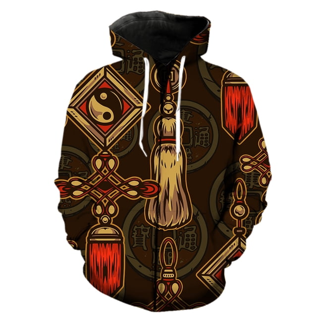 Sudadera con capucha y cremallera de estilo japonés para hombre, diseño de gato y dragón que busca la fortuna, de gran tamaño, con estampado 3D, para adolescentes, ropa de calle de manga larga