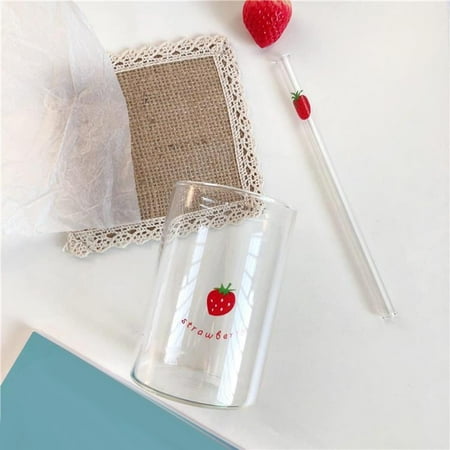 

300ml Glass Cup Juice Milk Mugs Water Cup Drinking Glasses Tumbler Bar Accessories Coffee Cup Clear for Drinks Coffee Birthday Gifts Single Strawberry