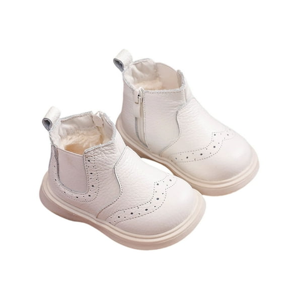 White Childrens Winter Footwear With Plush Velvet And Flexible Sole For Easy Walking