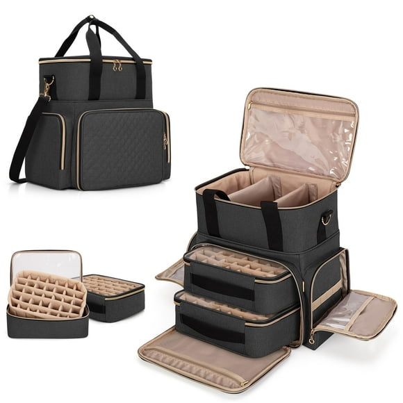 Luxja Organisateur de Vernis à Ongles Pouvant Contenir 70 Bouteilles et une Lampe à Ongles, Étui à Vernis à Ongles avec 2 Sacs Amovibles et Poches de Rangement pour Outils (Design Breveté), Noir