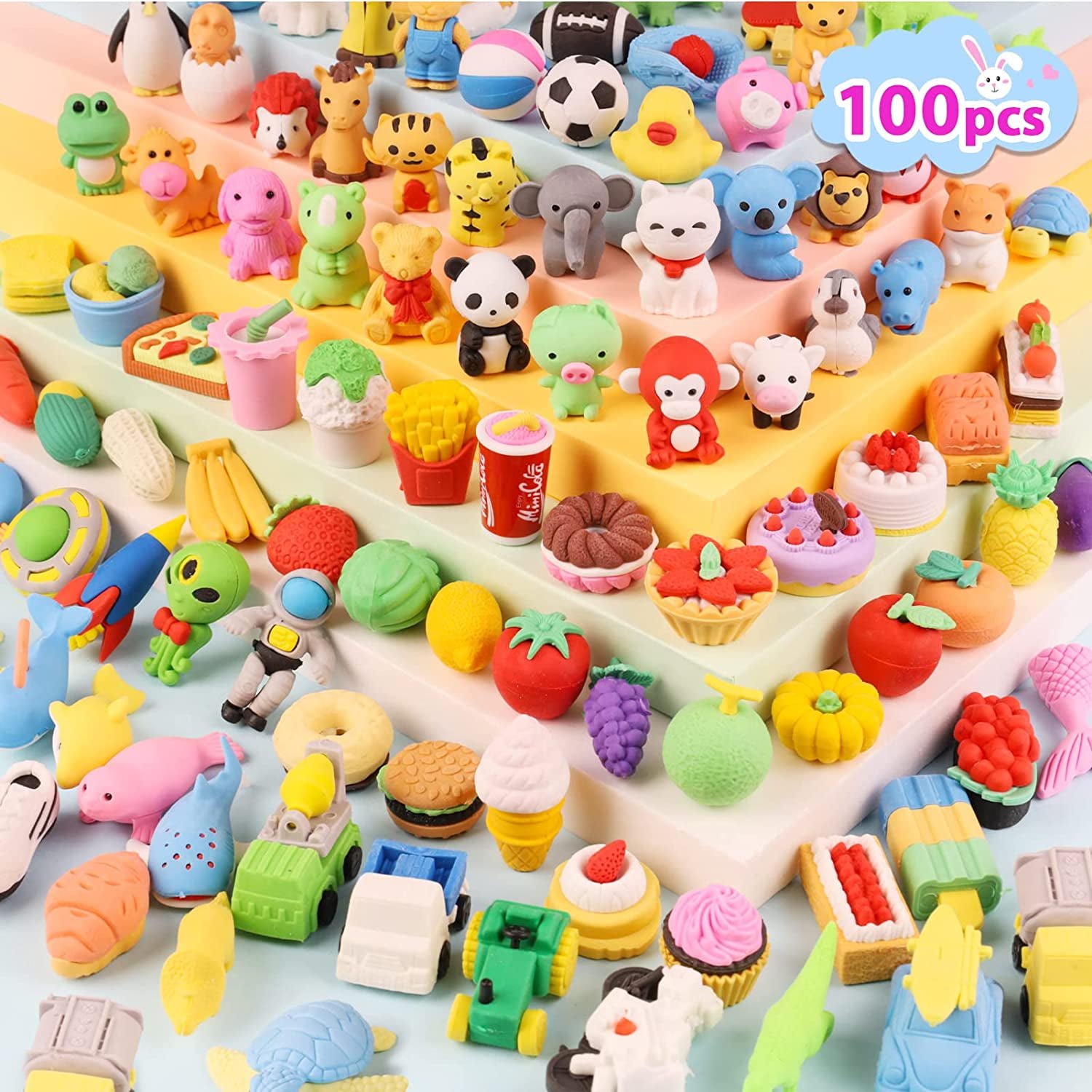 100 Pack Animal Erasers Bulk Cute Food Vegetable Fruit 3D Mini Pencil Eraser  Puzzle Classroom Prizes Treasure Box Party Favors, Desk Pets Holiday Gifts  Easter Egg Fillers for Kids 