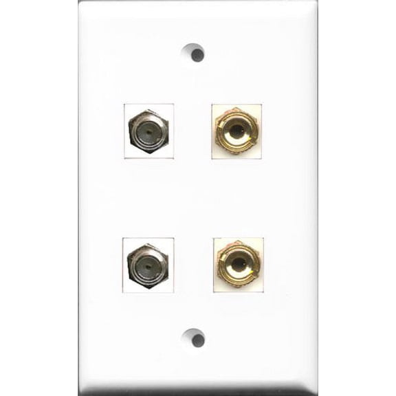 RiteAV - 2 Port Coax Cable TV- F-Type 2 Port Banana Speaker Wall Plate