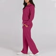 thumbnail image 3 of Womens Sweat Suits 2 Piece Set Casual Lapel Half Zip Sweatshirts and Wide Leg Pants Tracksuit Sets Fall Outfits Hot Pink L, 3 of 6