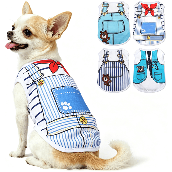 GASTROPOD 4 Pack Mesh Dog Shirts for Small Dogs: Stretchy Dog Clothes with Cute Patterns, Size Xxs-Xl Fit for 2-16Lb Dogs Pet T-Shirts, Girl & Boy Puppy Clothes for Spring Summer (Blue Set, Medium)