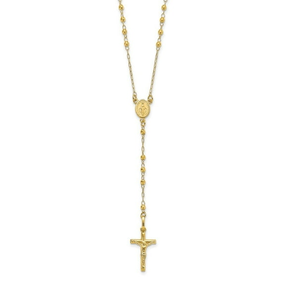 Diamond2Deal 14k Yellow Gold Polished Faceted Beads Rosary Chain Necklace for Men 23.5"