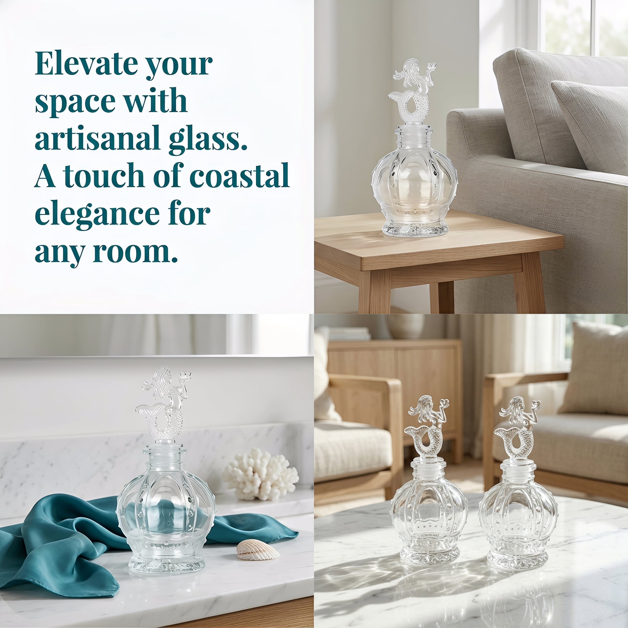 Unique Bargains 2pcs Decorative Glass Jars with Ornate Glass Stoppers Crown Base 2.8"x2.8"x5.9"