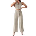 thumbnail image 2 of 2 Piece Sets For Women Dressy Fashion V-Neck Waistcoat Pants Wide-Leg Pants Solid Color Casual Khaki—Lapel Vacation Outfits S-2XL, 2 of 8